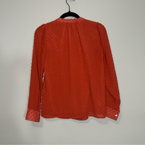 J.Crew Women's Swiss Dot Ruffled Neck Button Up Blouse in Burnt Orange Size XXS - Picture 4 of 4